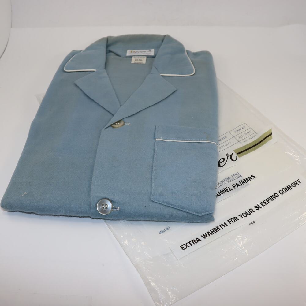 Vintage‎ Men’s Dover Permanent Press Flannel Pajama Top Blue Deadstock Size S